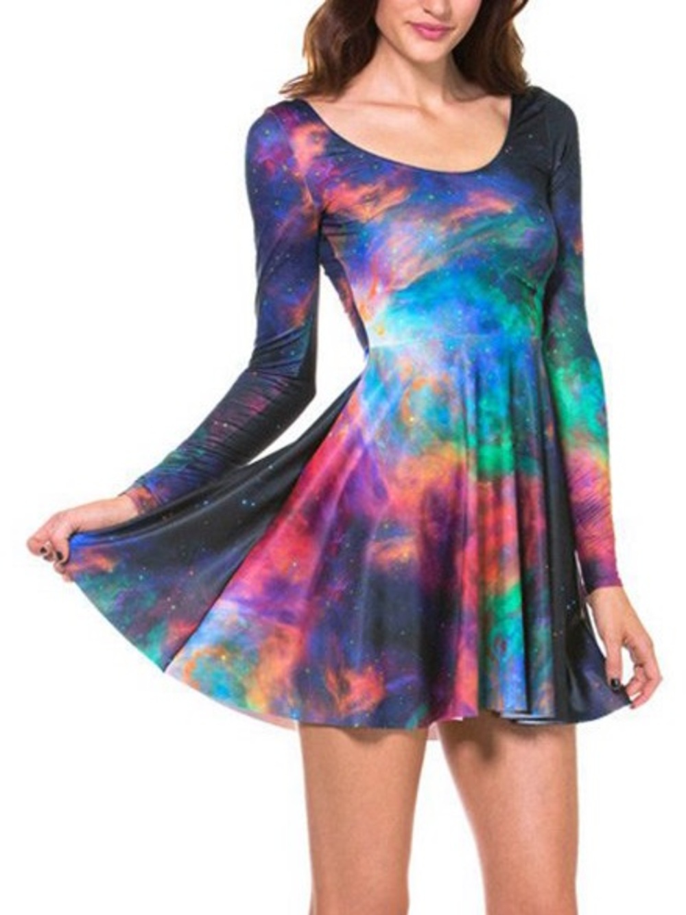 Blackmilk Rainbow Galaxy Long Sleeve Skater Dress